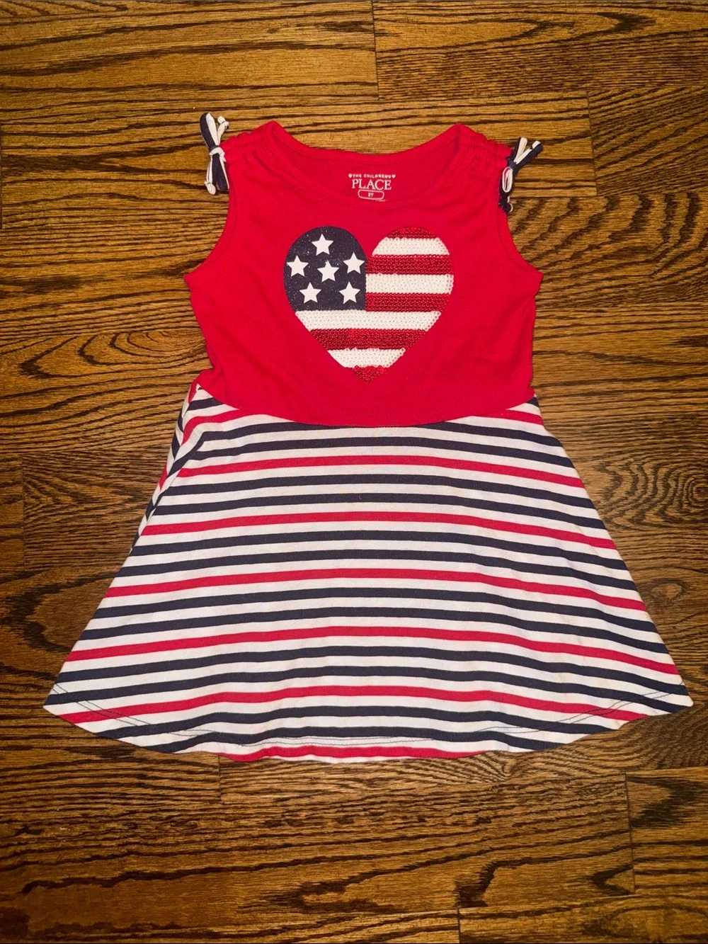The Children's Place Red Patriotic Heart Tank Dress with Striped Skirt
